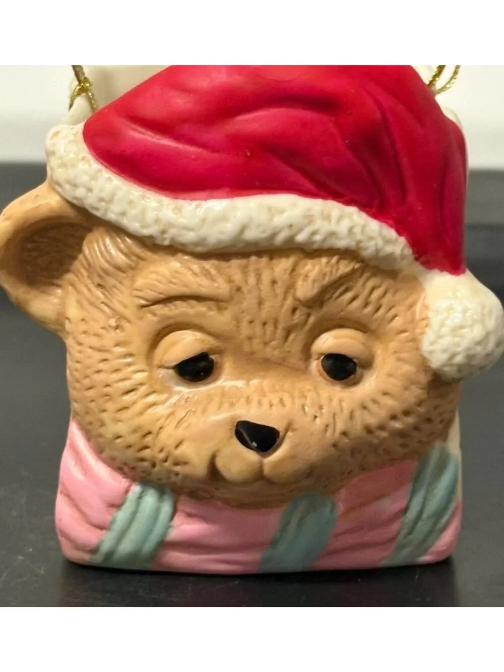 Vintage Bisque Porcelain Teddy Bear Christmas Paper Bag Gift Holder Ring Box